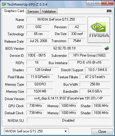 Xfx gts 250 online 512mb