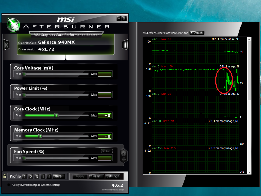 Question on GPU and CPU spiking only when plugged in Weird case