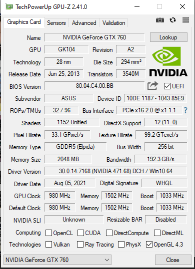 Asus gtx discount 760 2gb driver