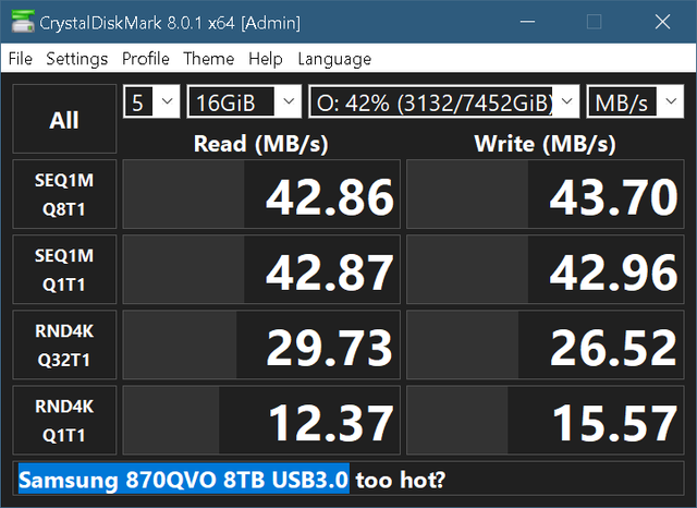 Samsung 870 QVO writing speeds suddenly capped at 85 MB/s, any