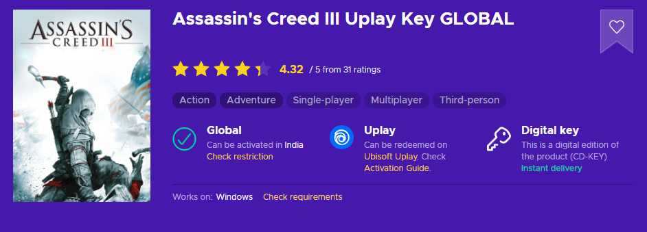 Assassin's Creed 3 replaced by remaster on uPlay and Steam